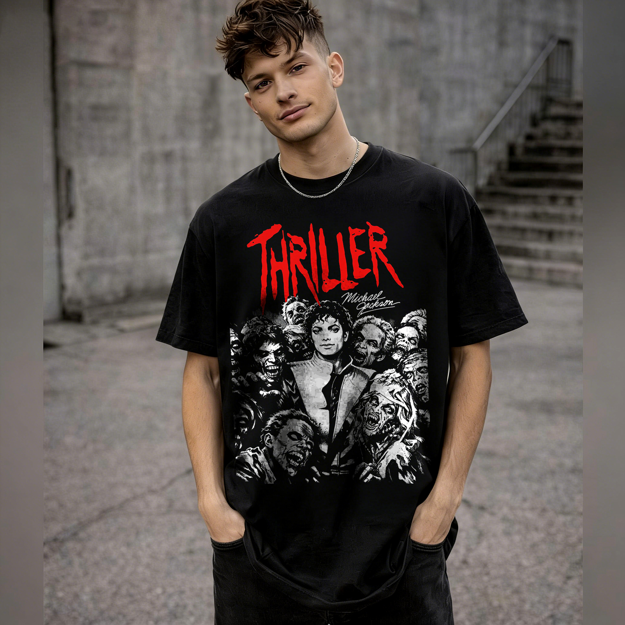 Michael Jackson Thriller Zombie Printed Men's T-shirt