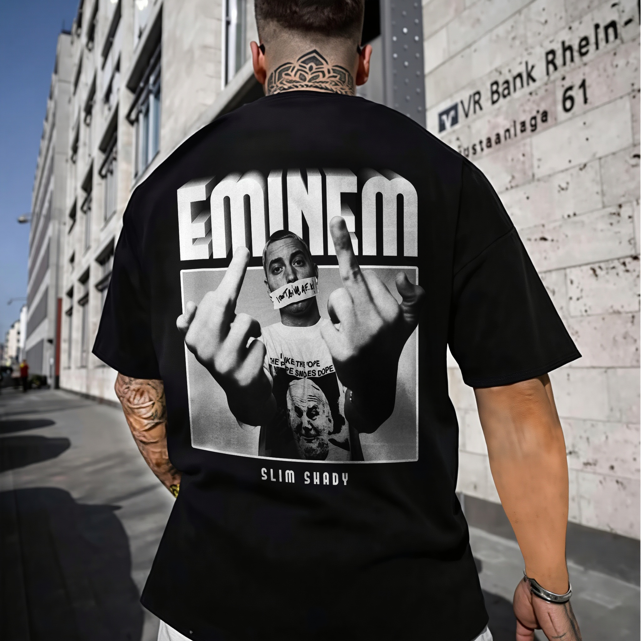 Eminem Slim Shady Middle Finger Portrait Printed Men's T-shirt
