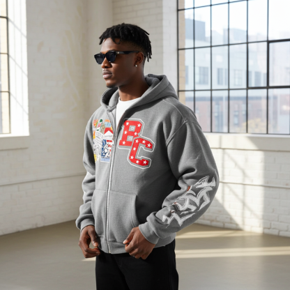 Vintage Warzone Peace Club Graphic Washed Zip-Up Hoodie