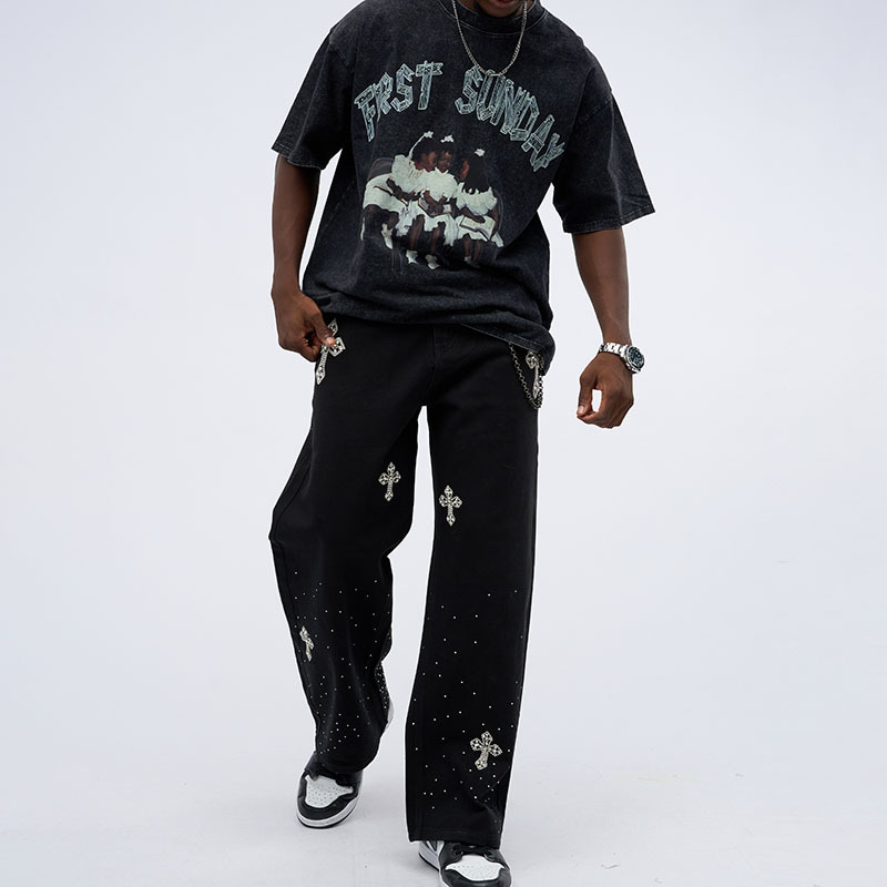 Sopula Rhinestones Cross Baggy Jeans