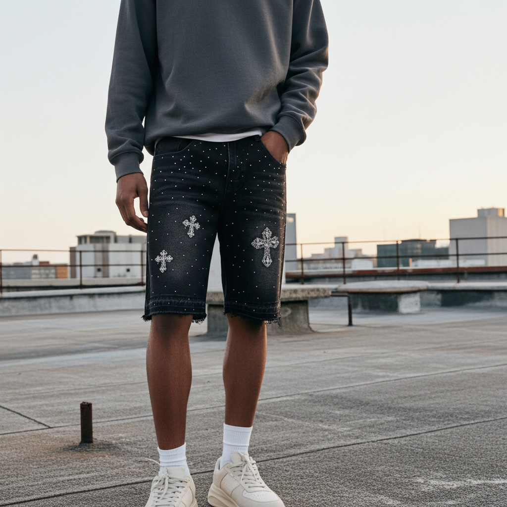 Hiphop Cross Hot Diamond Jorts Denim Shorts