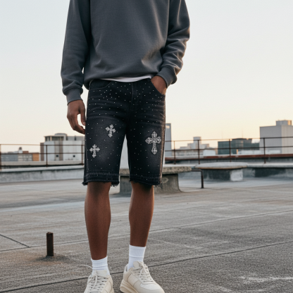 Hiphop Cross Hot Diamond Jorts Denim Shorts