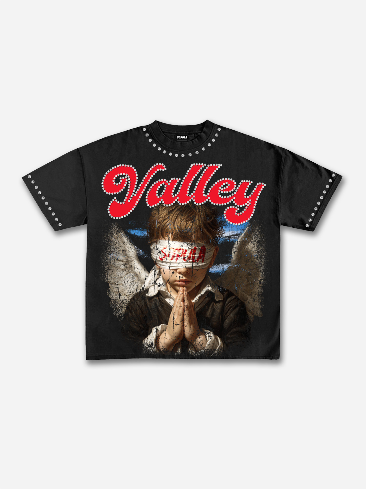 Valley Prayer Angel Vintage Distressed Graphic Cotton T-shirt