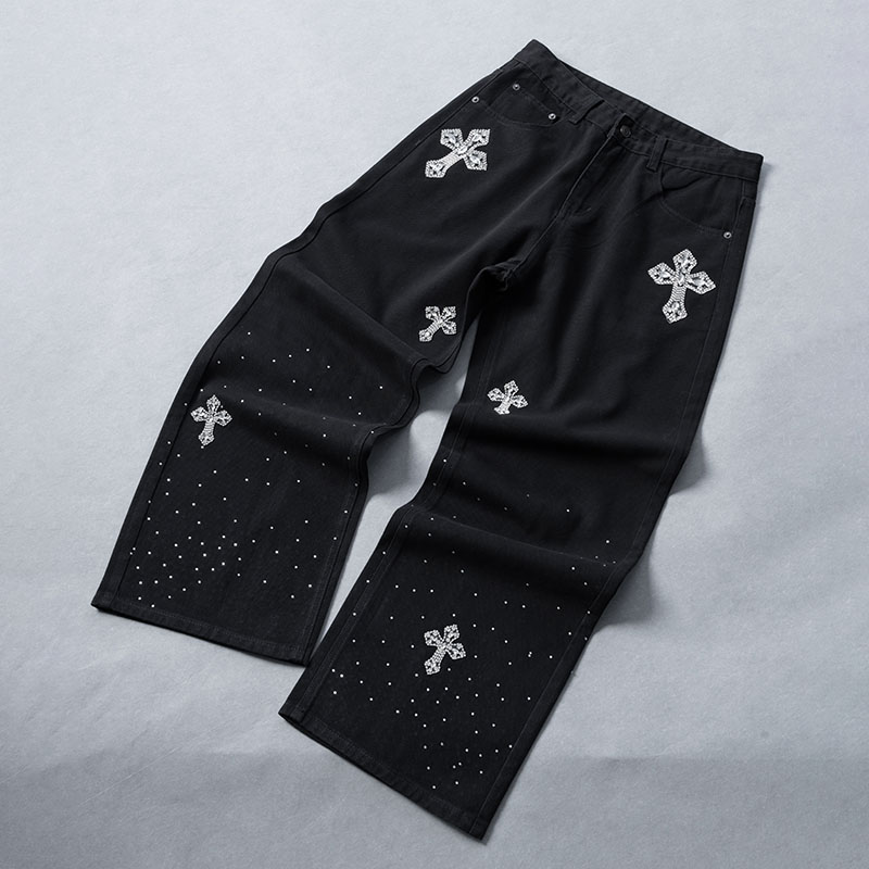 Sopula Rhinestones Cross Baggy Jeans