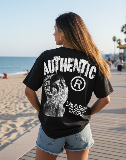 Vintage I Am Allergic To People Graphics Print Cotton T-shirt