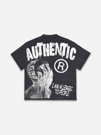 Vintage I Am Allergic To People Graphics Print Cotton T-shirt