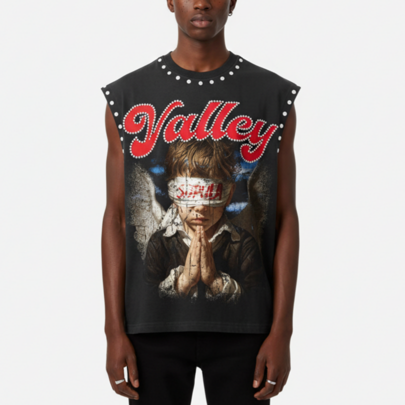 Valley Prayer Angel Vintage Graphic Rhinestone Tank Top