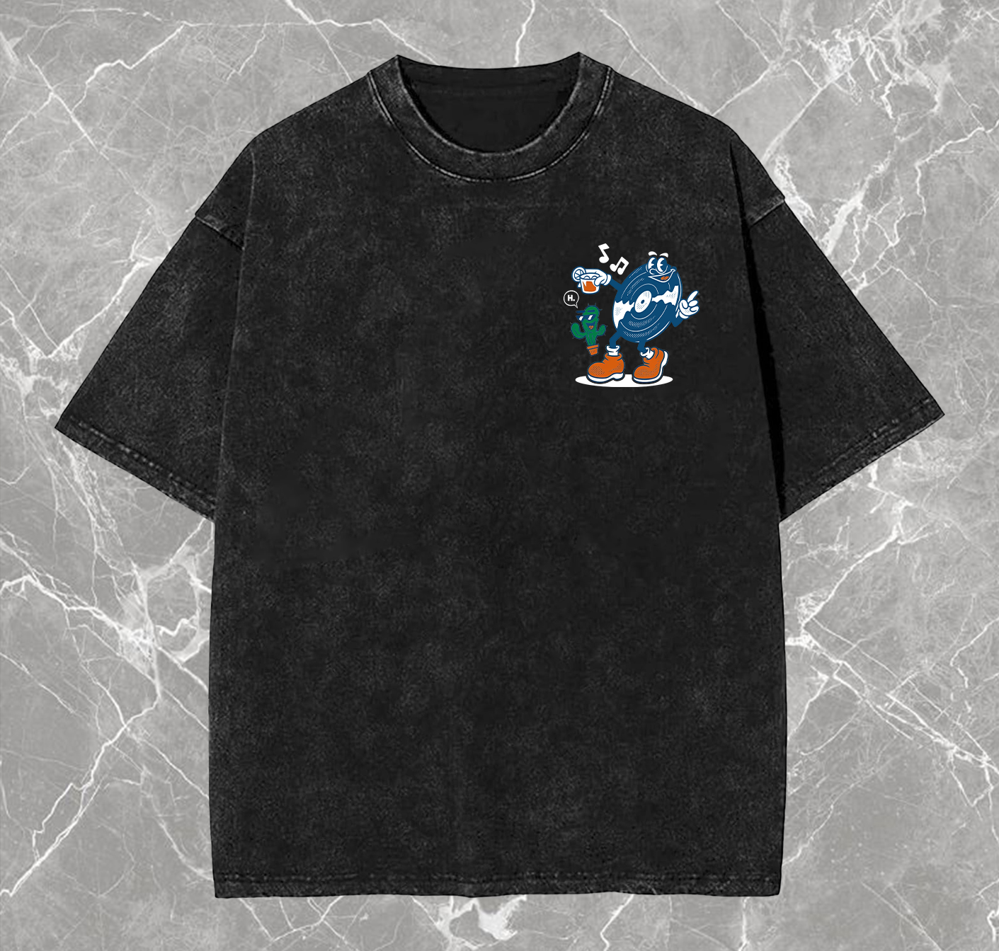 Tequila & Techno Printed Vintage Washed T-shirt（Double-sided Print）