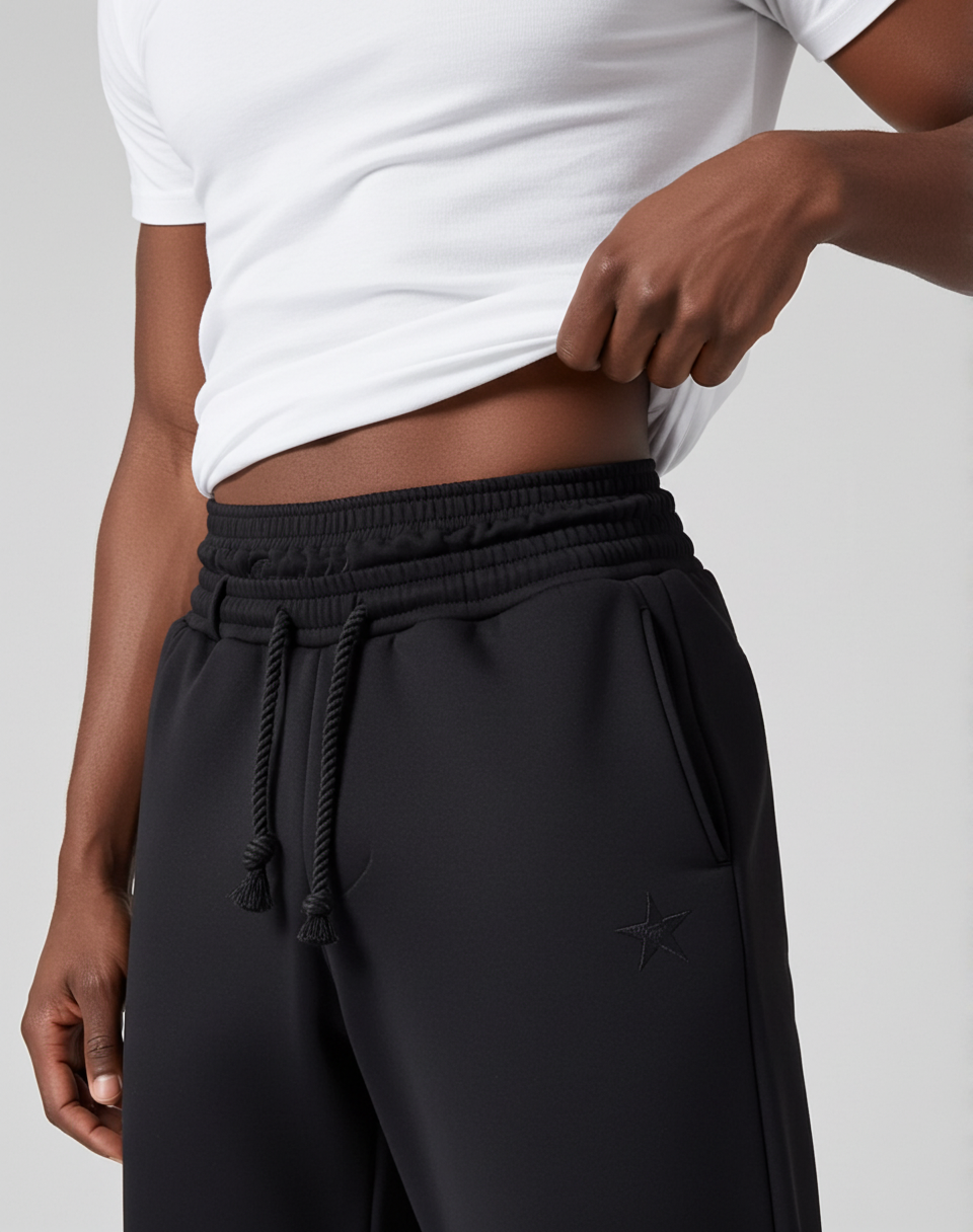 Hiphop Double Waistband Design With Star Embroidery Sweatpants