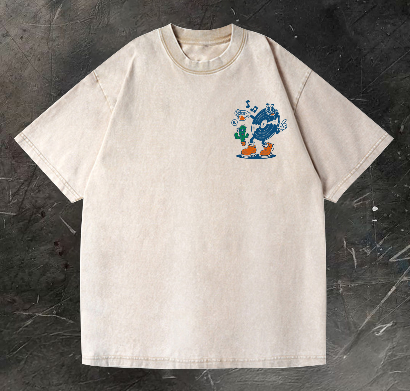 Tequila & Techno Printed Vintage Washed T-shirt（Double-sided Print）