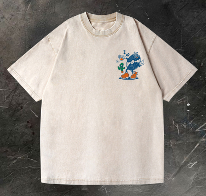 Tequila & Techno Printed Vintage Washed T-shirt（Double-sided Print）