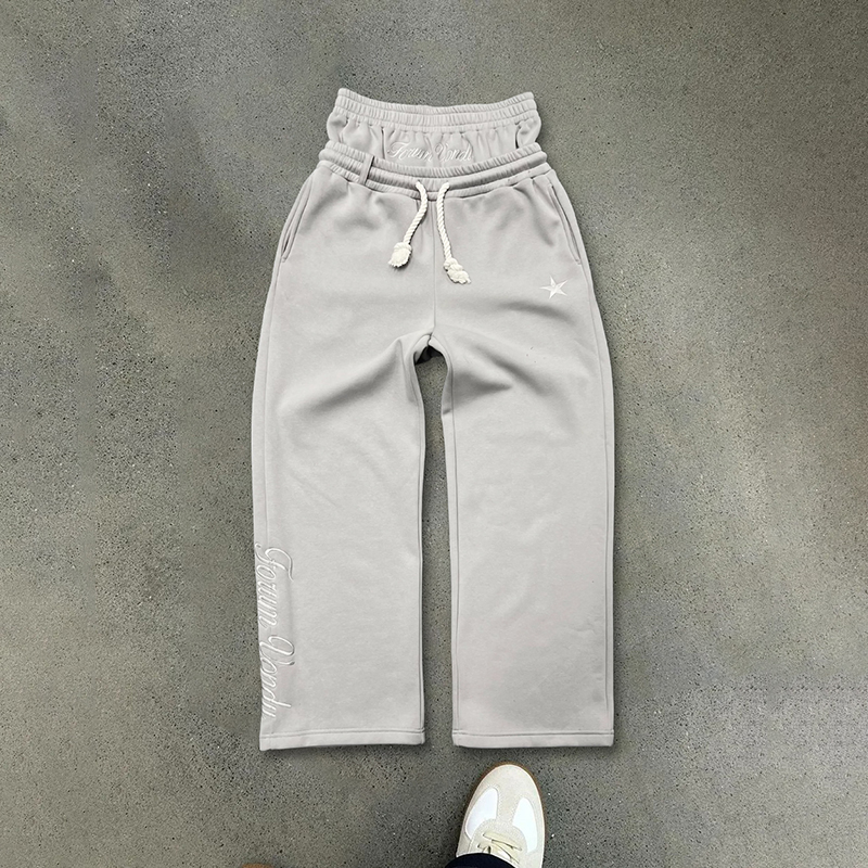 Hiphop Double Waistband Design With Star Embroidery Sweatpants