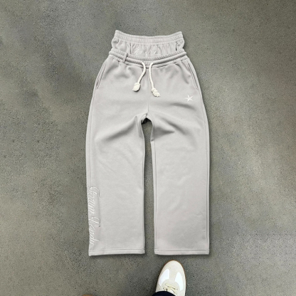 Hiphop Double Waistband Design With Star Embroidery Sweatpants