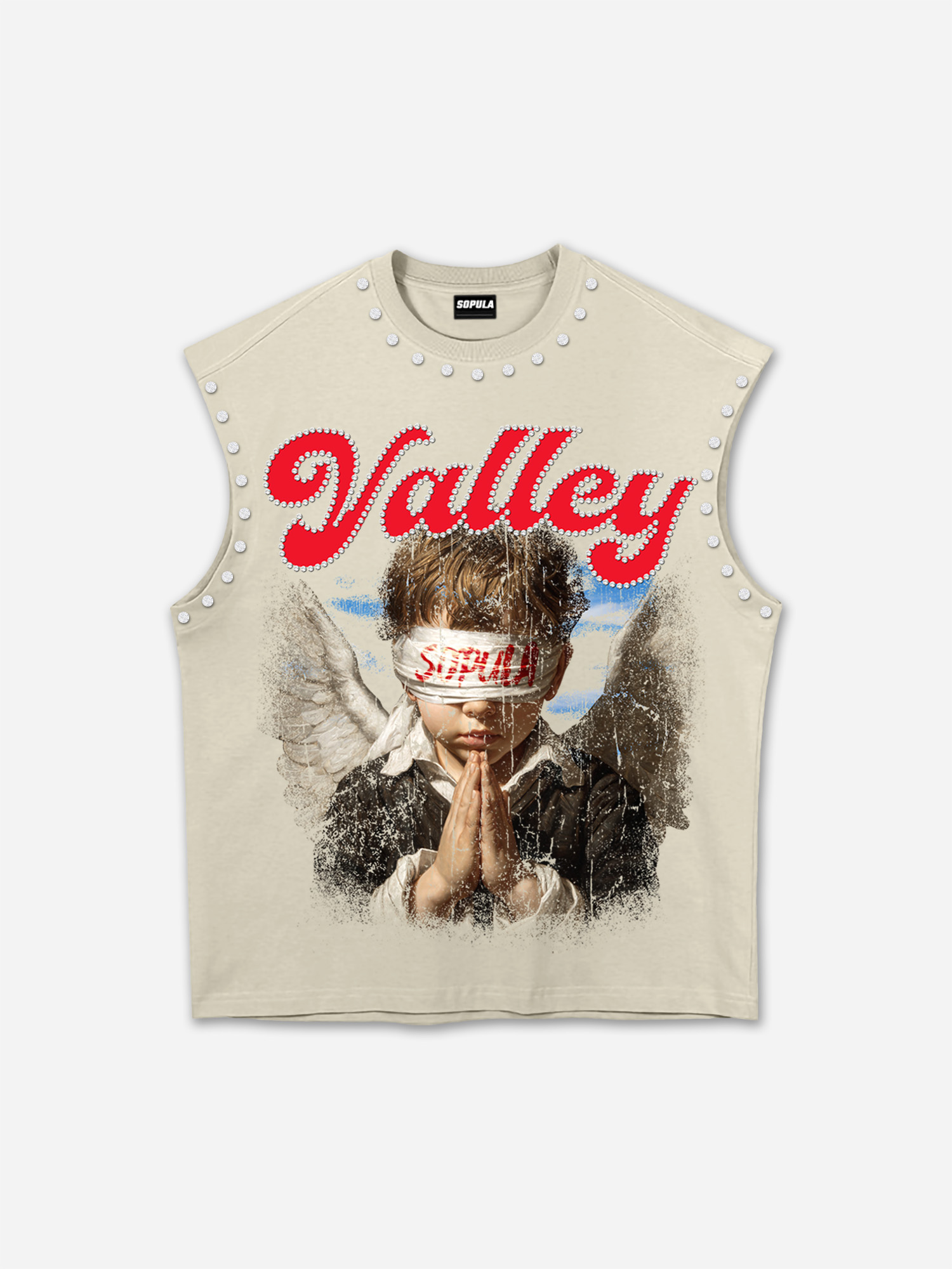 Valley Prayer Angel Vintage Graphic Rhinestone Tank Top