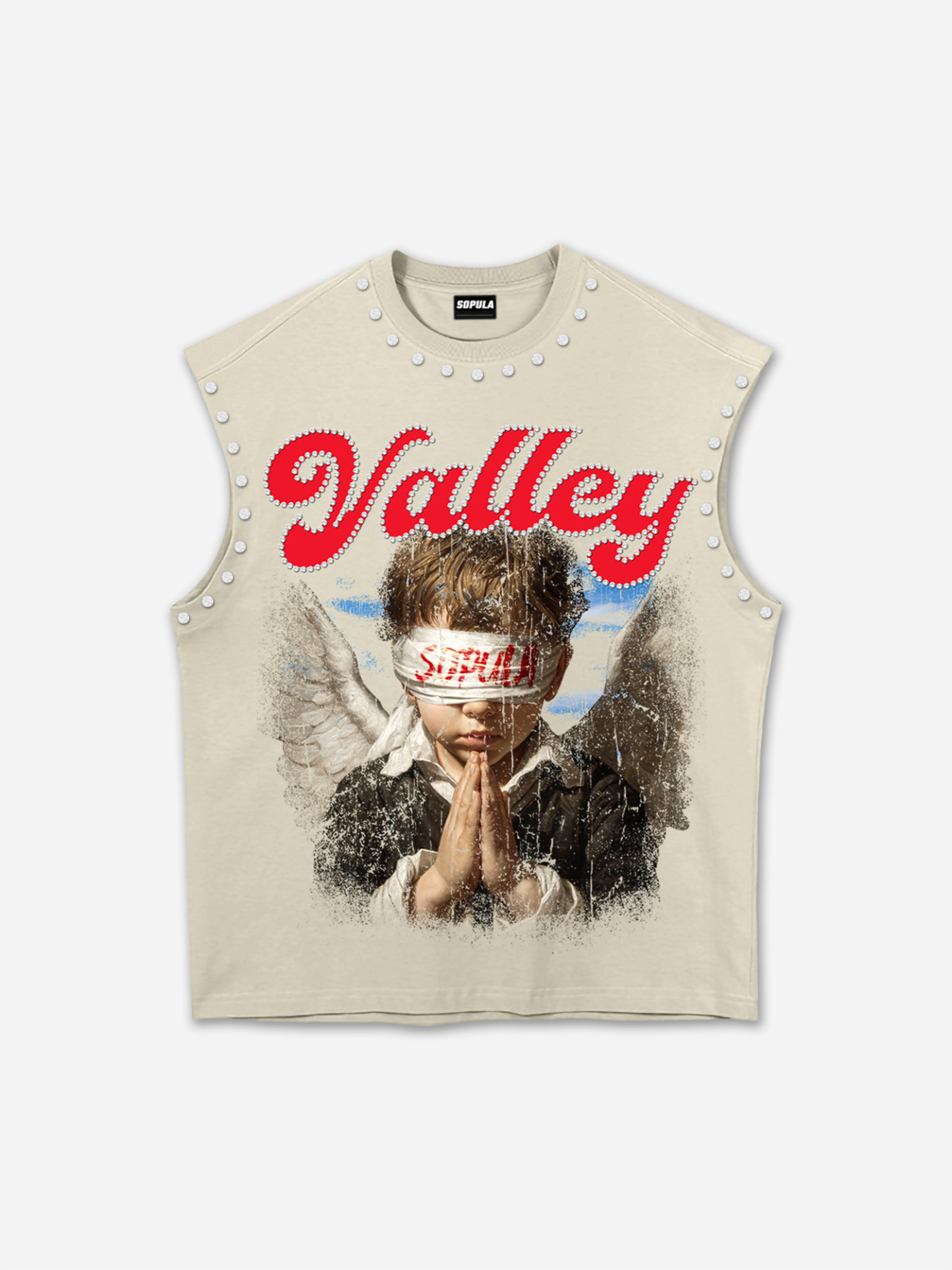 Valley Prayer Angel Vintage Graphic Rhinestone Tank Top