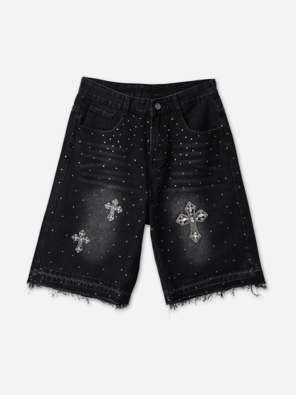 Hiphop Cross Hot Diamond Jorts Denim Shorts