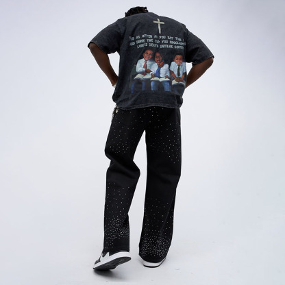 Sopula Rhinestones Cross Baggy Jeans
