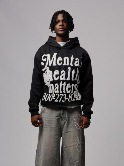 Puff Print Mental Health Matters Cropped Hoodie