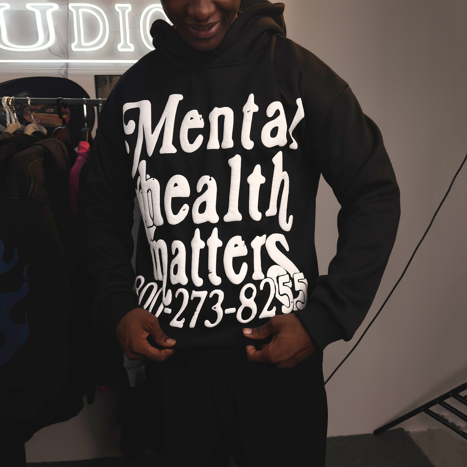 Puff Print Mental Health Matters Cropped Hoodie