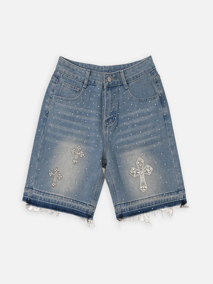 Hiphop Cross Hot Diamond Jorts Denim Shorts