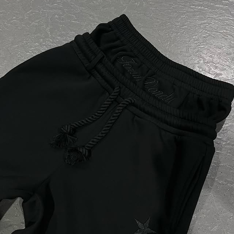 Hiphop Double Waistband Design With Star Embroidery Sweatpants