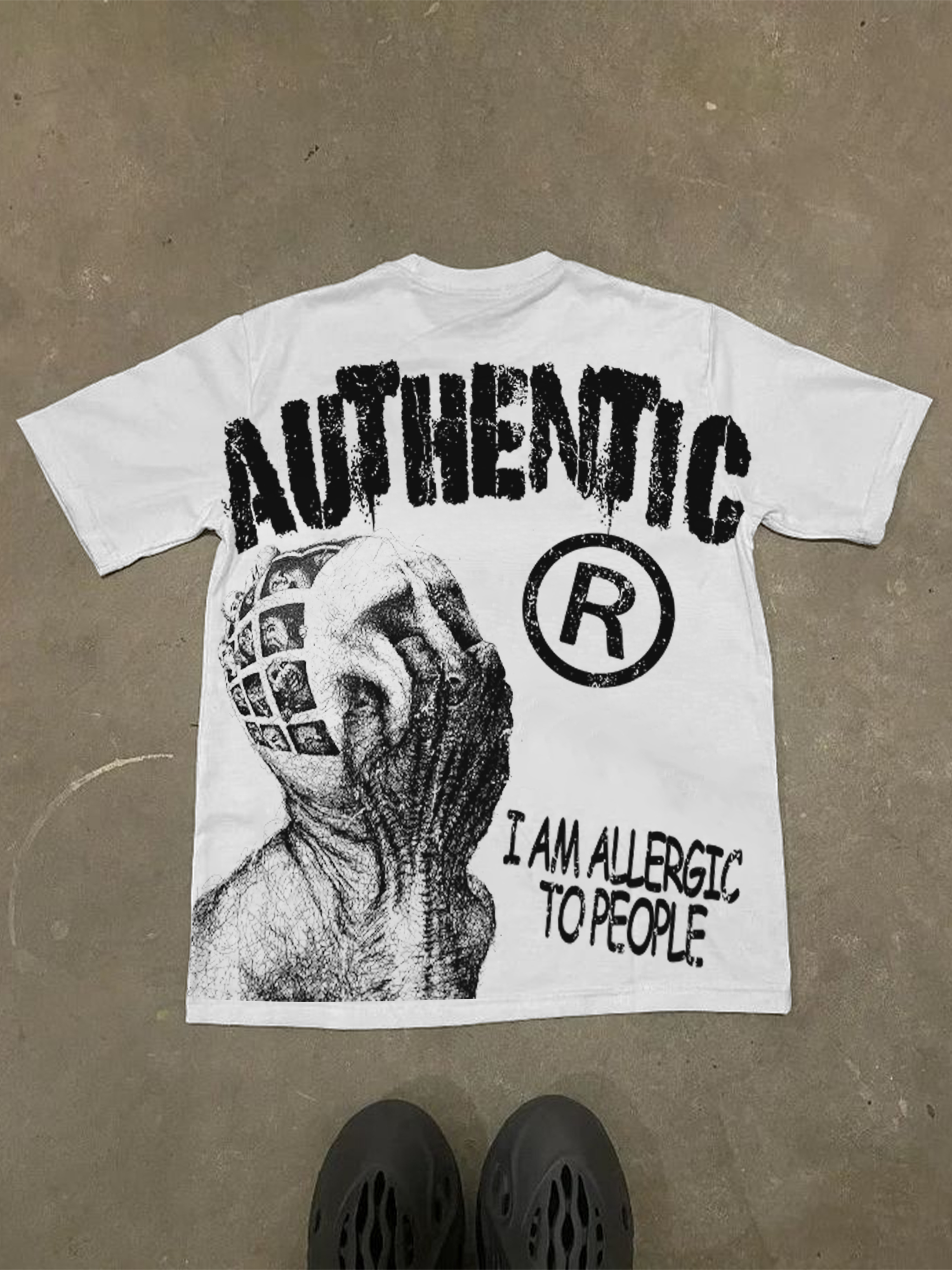 Vintage I Am Allergic To People Graphics Print Cotton T-shirt