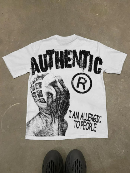 Vintage I Am Allergic To People Graphics Print Cotton T-shirt