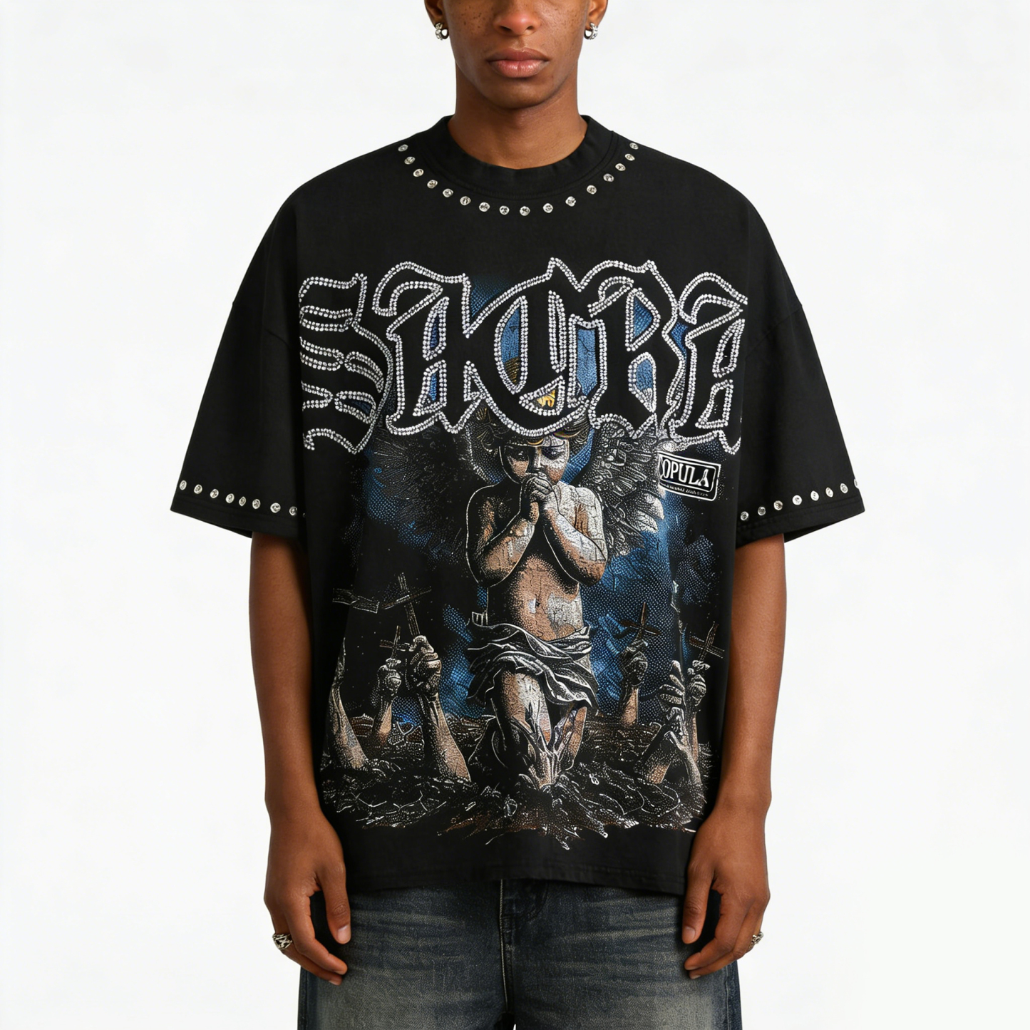 Sacra Retro Angel Graphic Cotton T-shirt