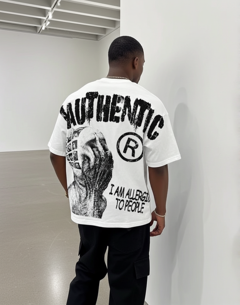 Vintage I Am Allergic To People Graphics Print Cotton T-shirt