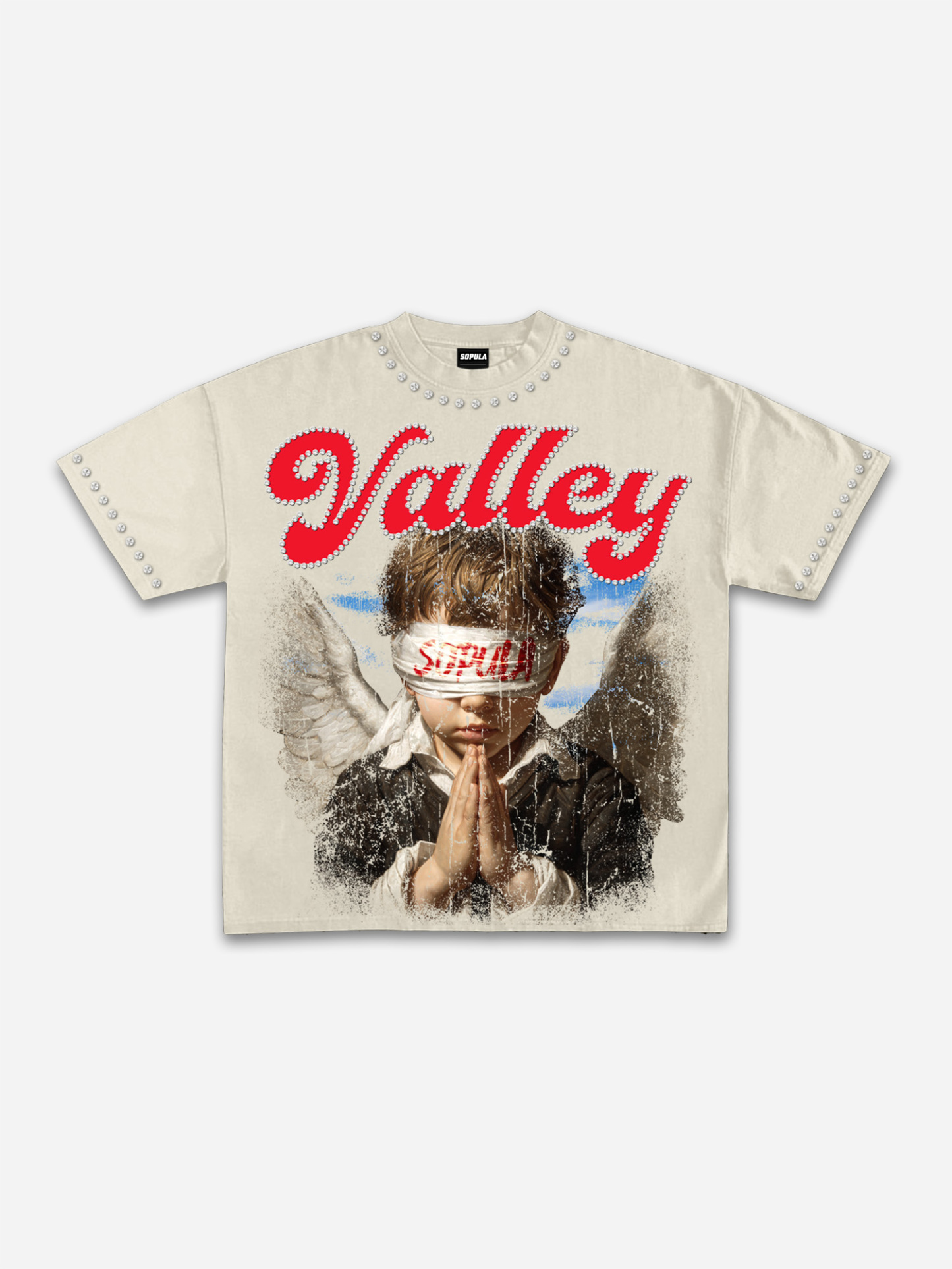 Valley Prayer Angel Vintage Distressed Graphic Cotton T-shirt