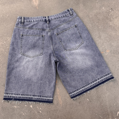 Vintage Hiphop Cross Appliqué Jorts Denim Shorts