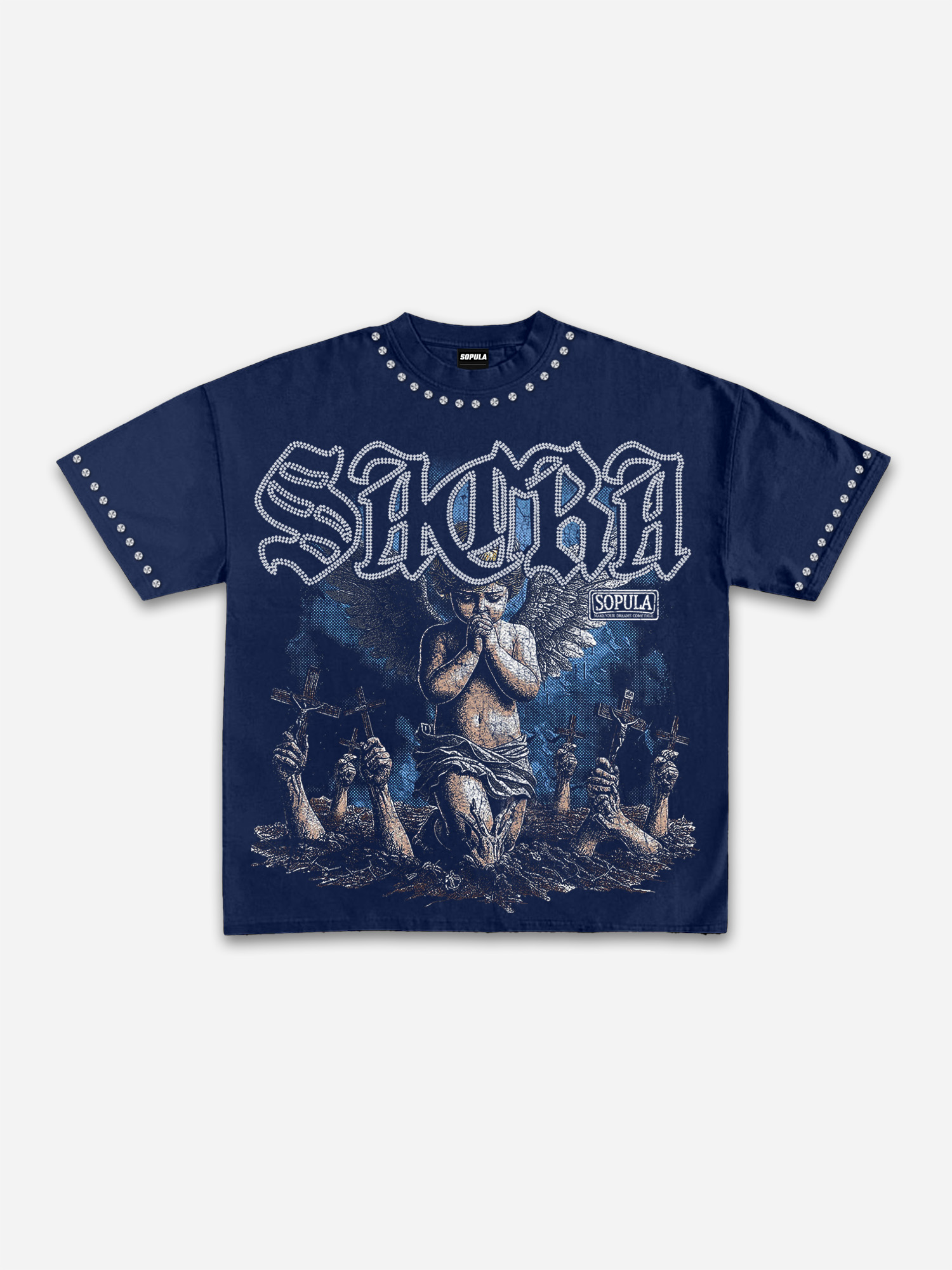 Sacra Retro Angel Graphic Cotton T-shirt
