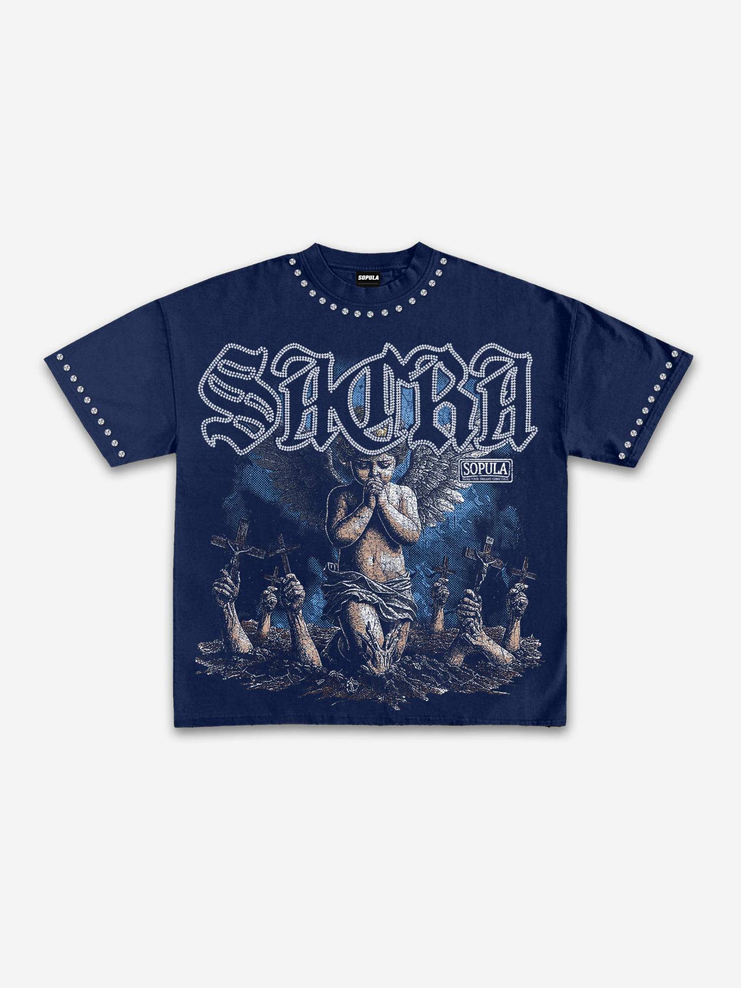 Sacra Retro Angel Graphic Cotton T-shirt