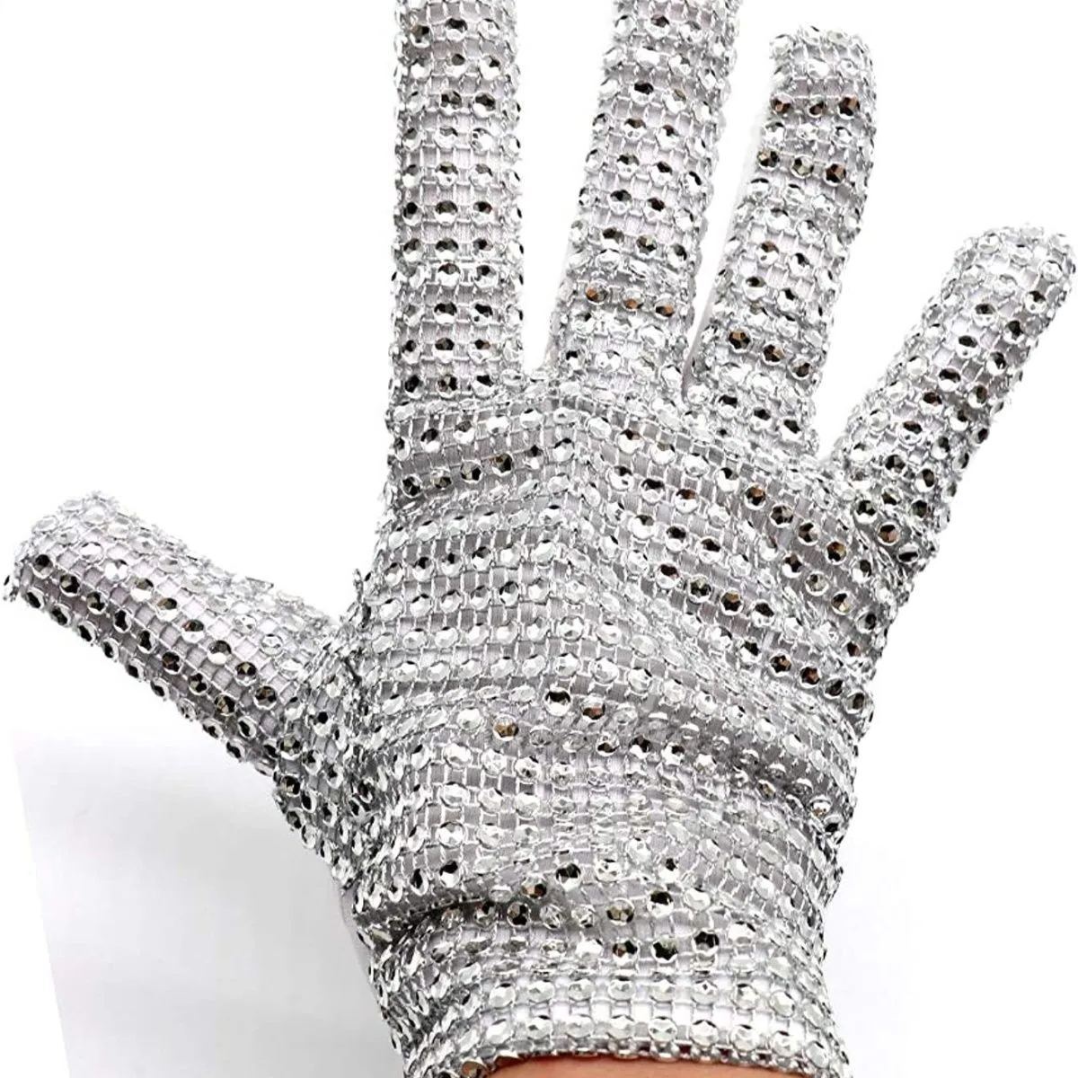MJ Adult Silver Sparkling Rhinestone Gloves Performance Props