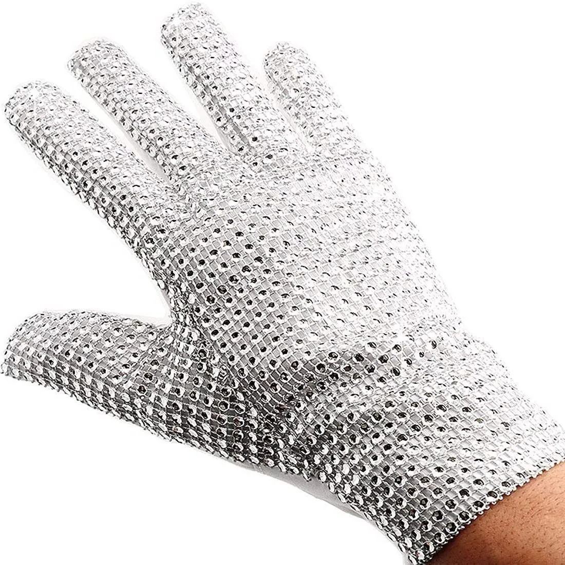 MJ Adult Silver Sparkling Rhinestone Gloves Performance Props