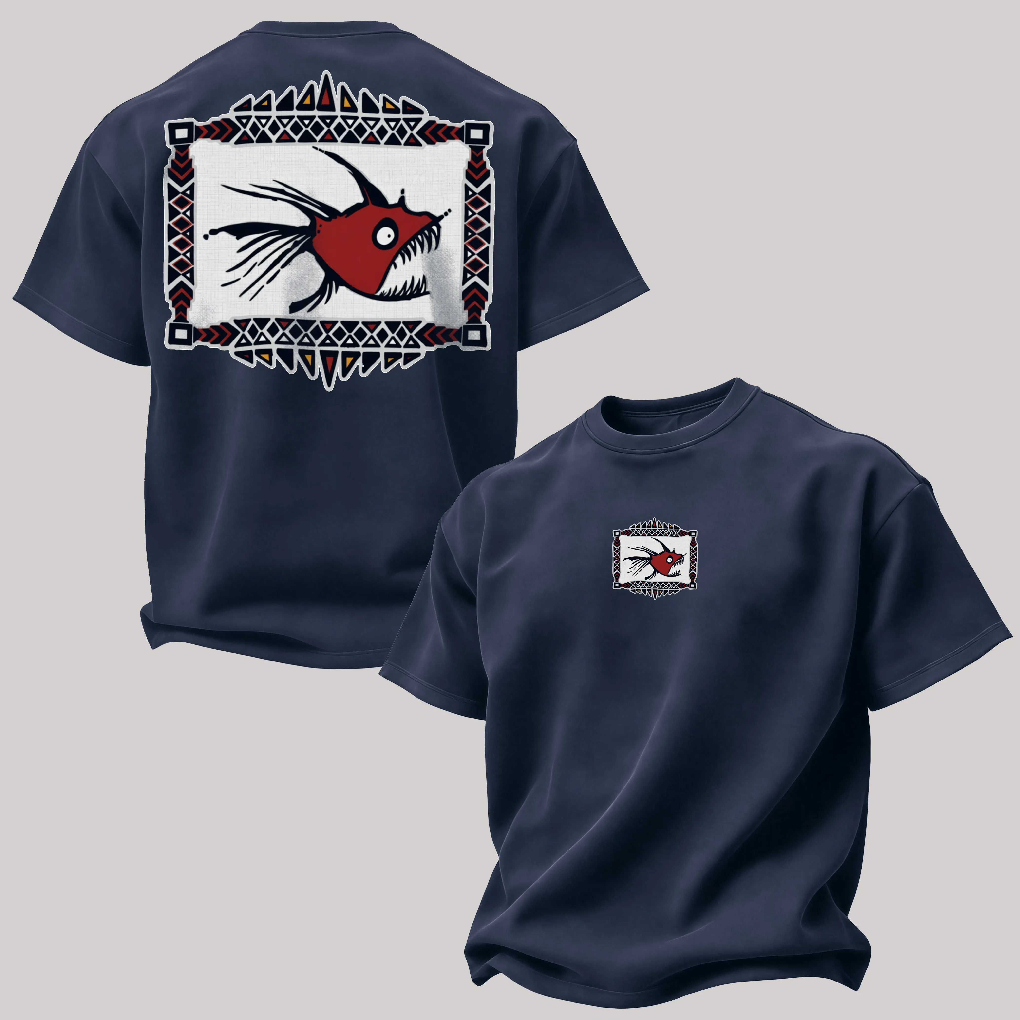 Tribal Red Angler Fish Art Printed Men's T-shirt