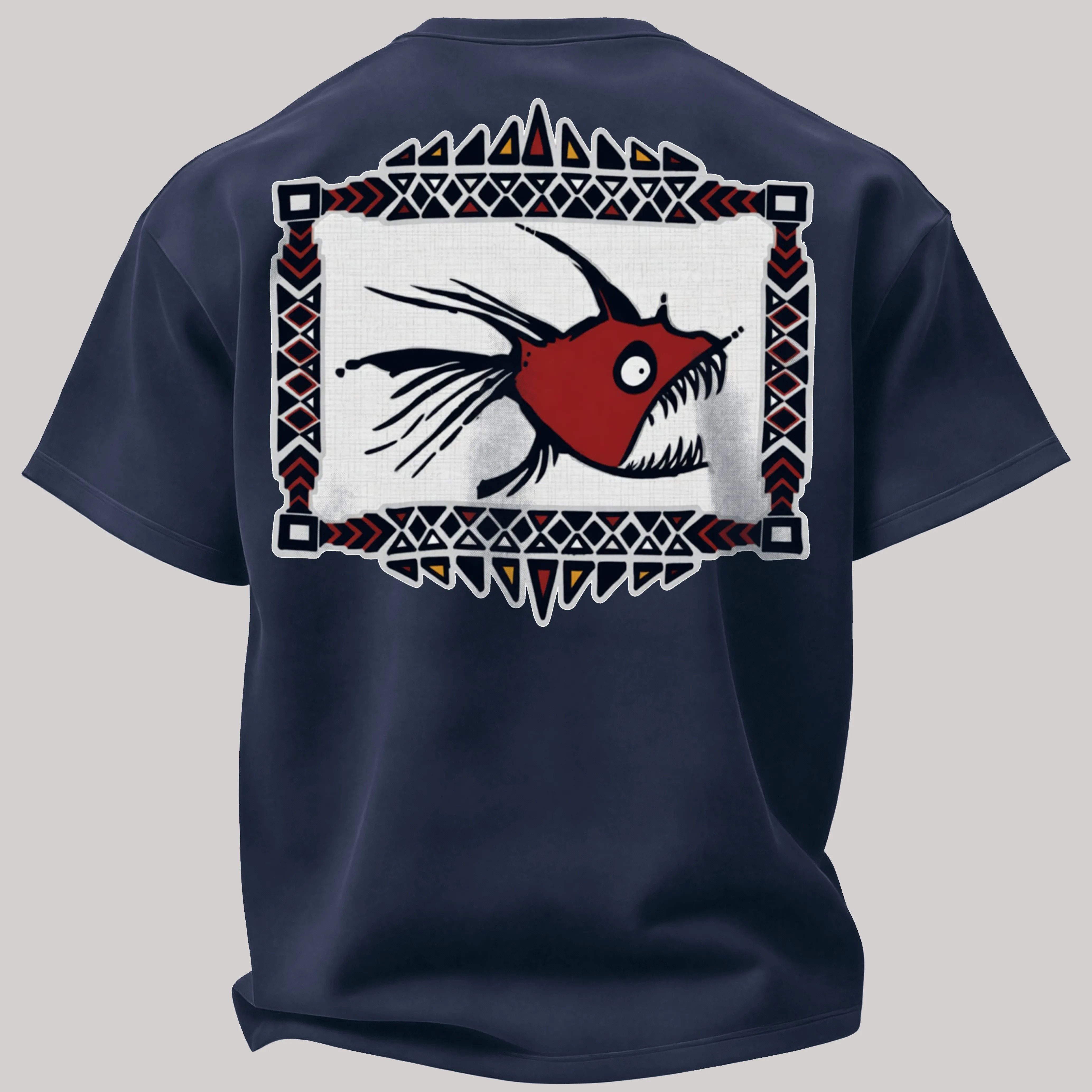 Tribal Red Angler Fish Art Printed Men's T-shirt