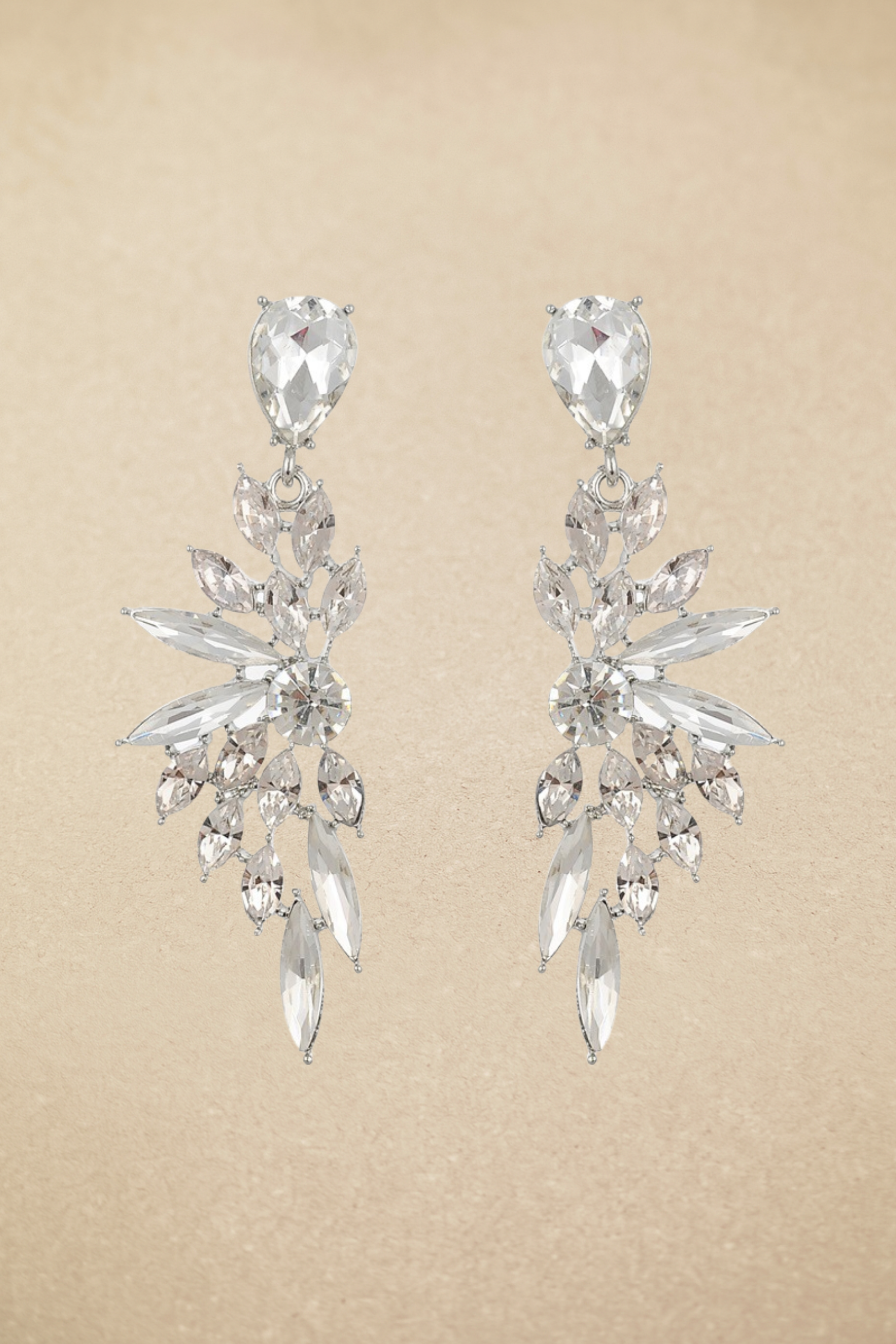 Wing Shaped Crystal Cluster Earrings-purelyfable