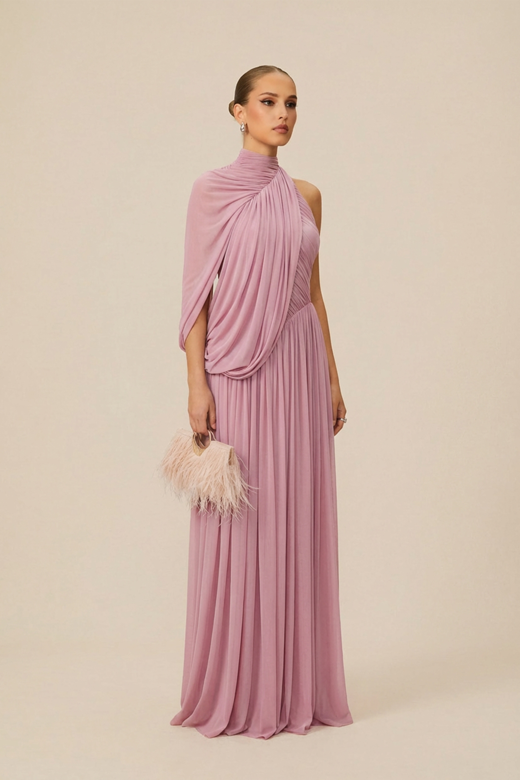 Desirable Date Dusty Pink One Sleeve Draped Maxi Dress-purelyfable