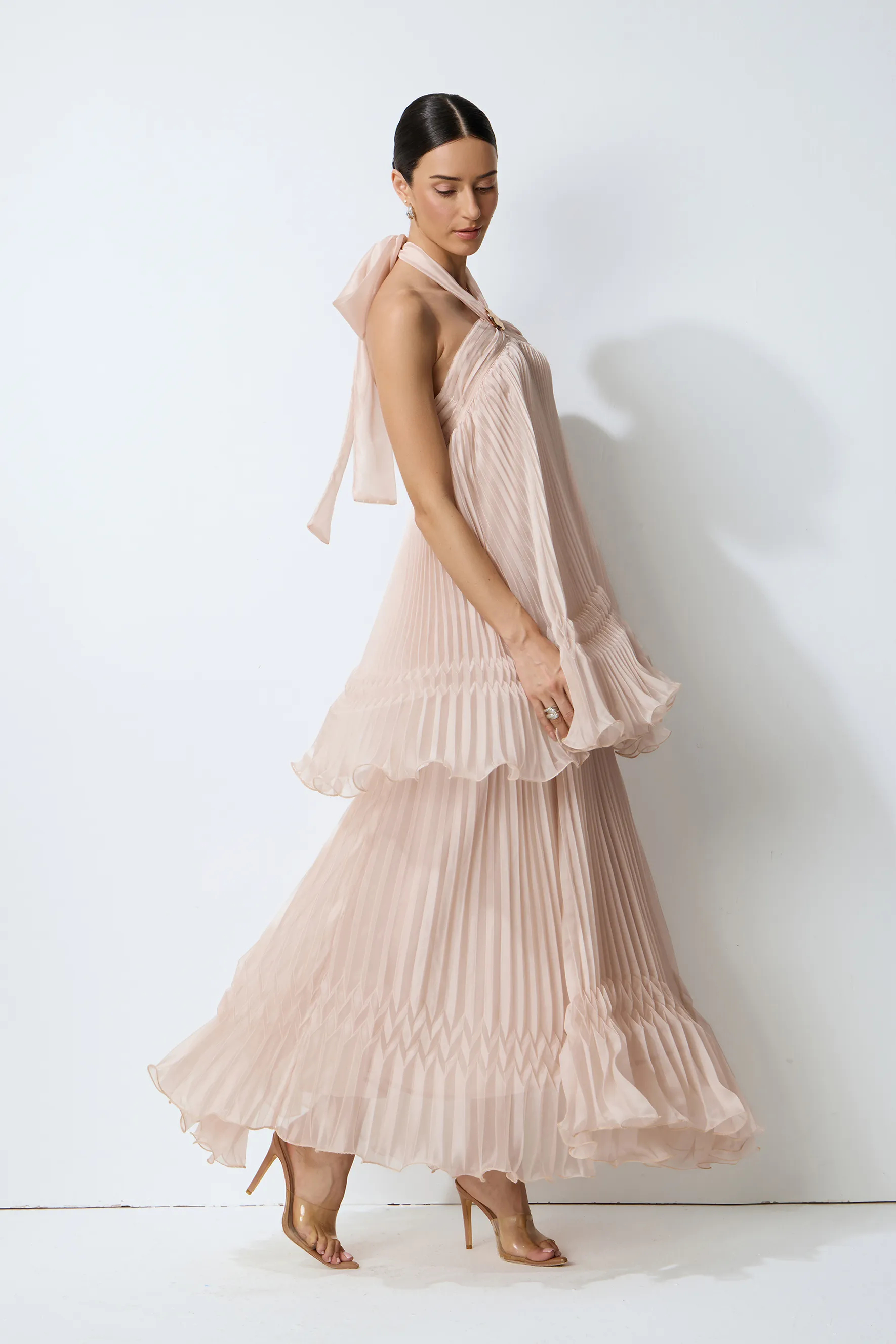 Celia Pink Backless Halter Dress