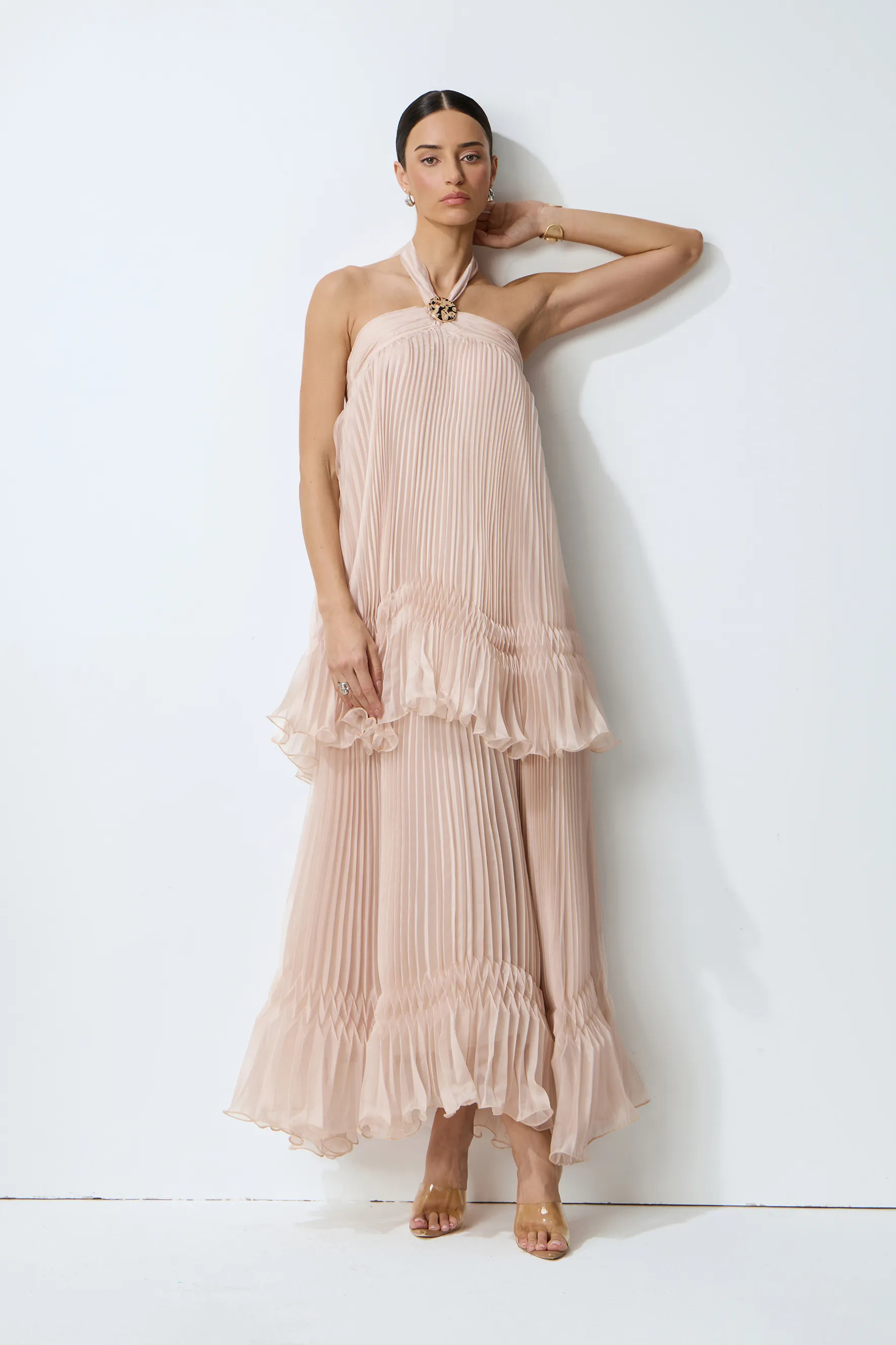 Celia Pink Backless Halter Dress