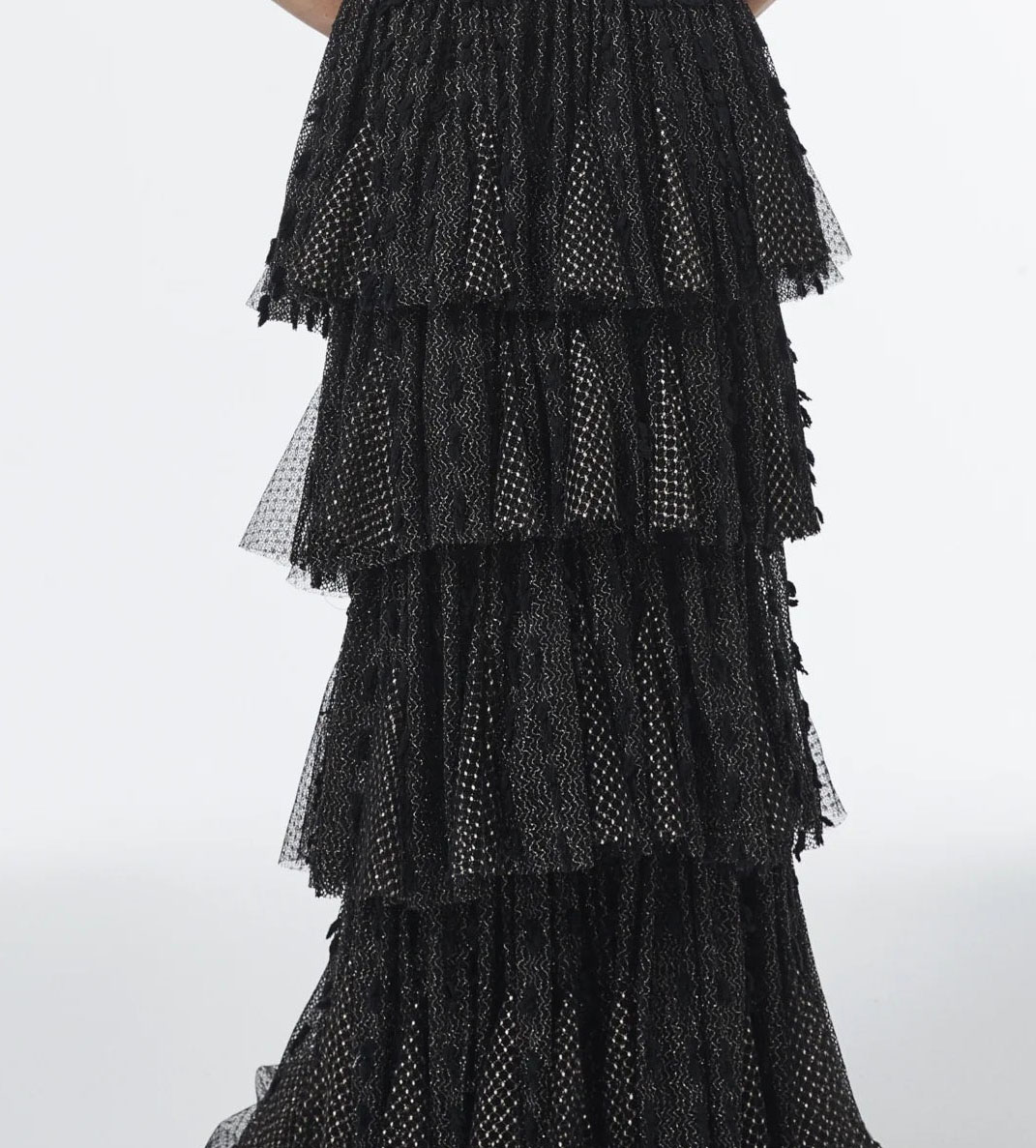 Coralie Black Mesh Layered Long Dress