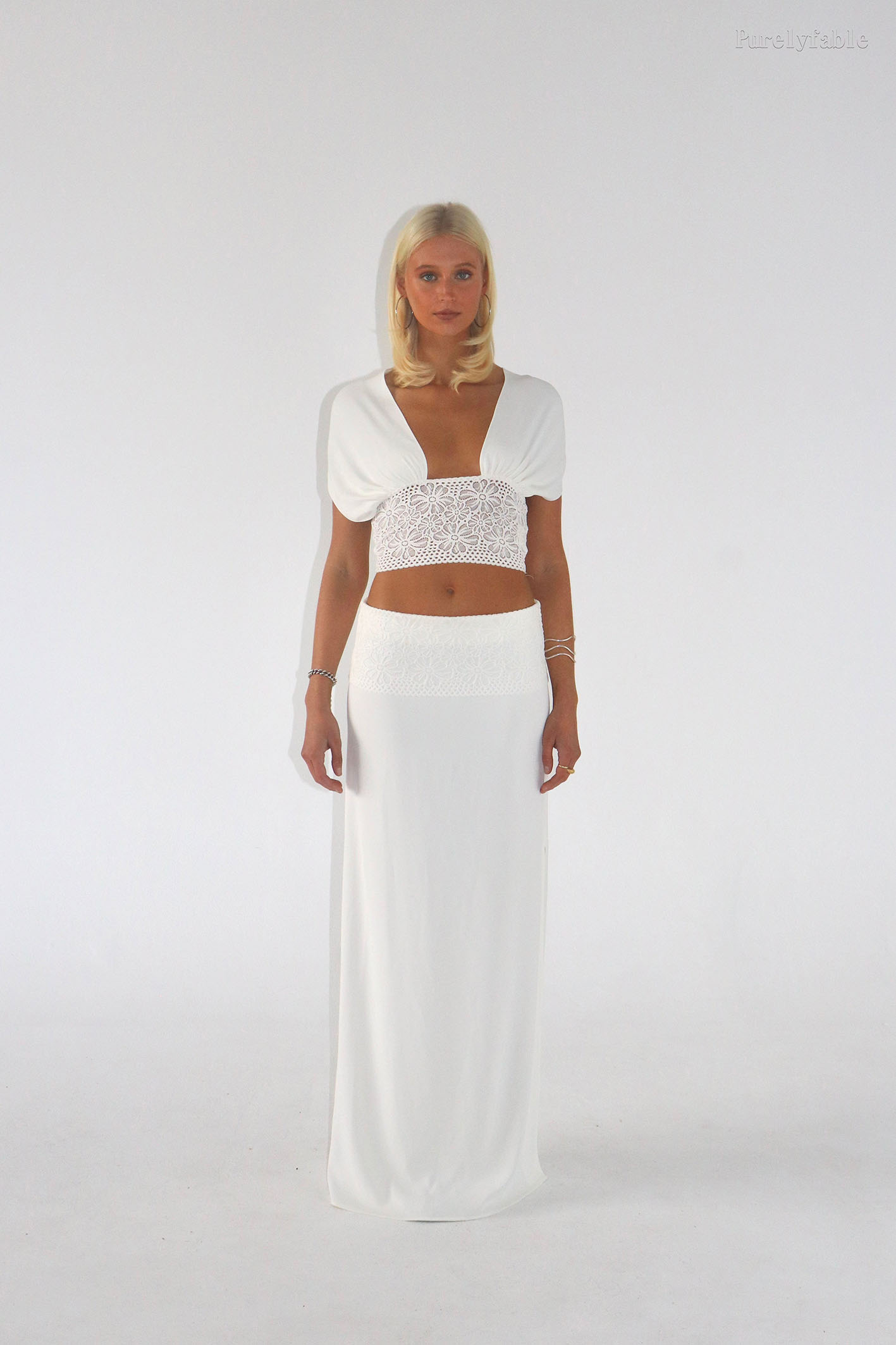 Alina White Short Top Irregular Skirt Ttwo-Piece Set