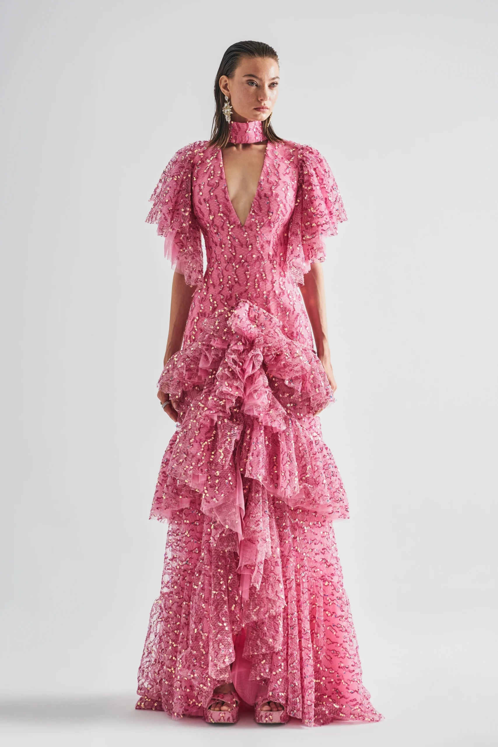 Charis Pink Layered Sequined Maxi Dress