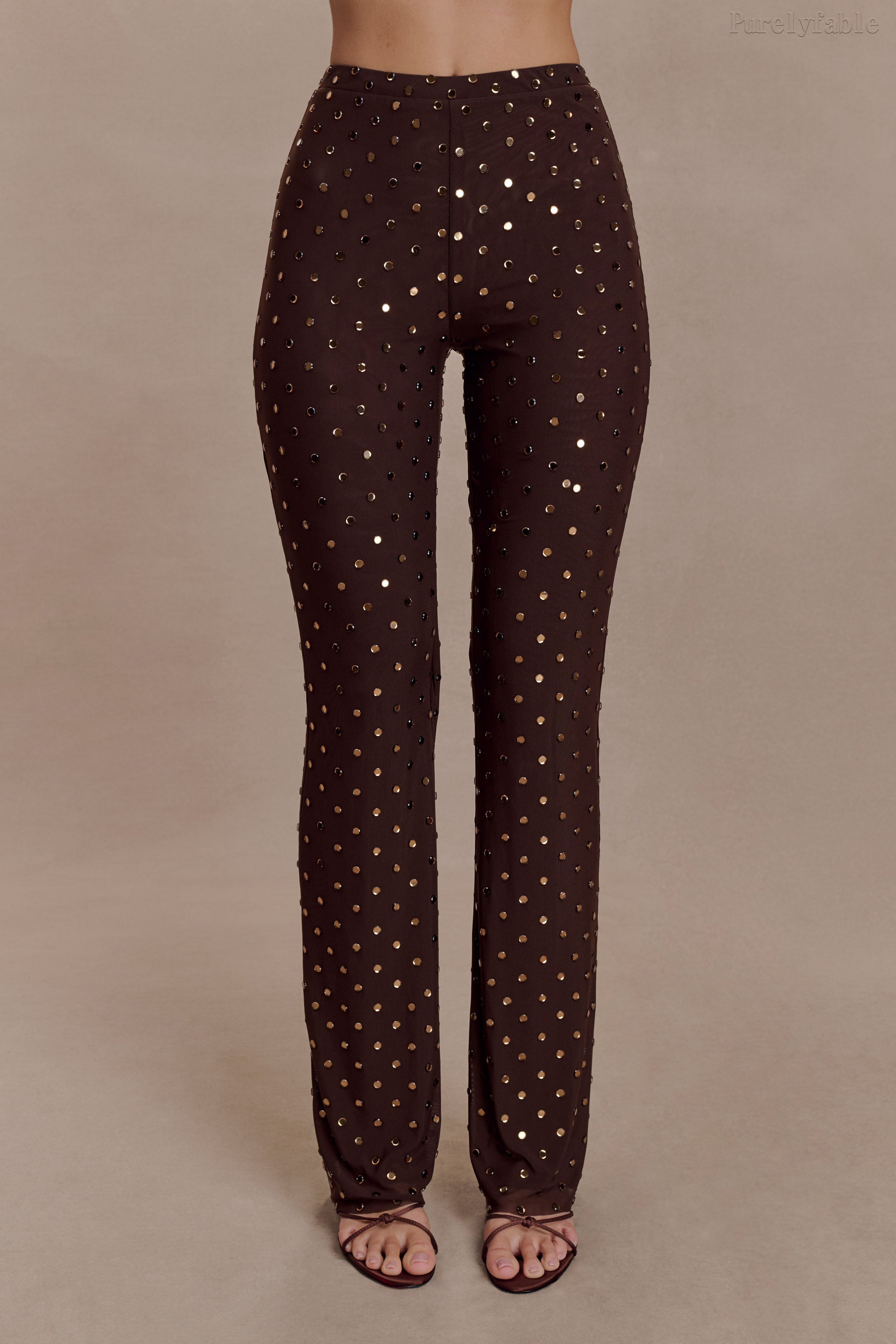Saskia Brown Mesh Perspective Split Top Pants Set