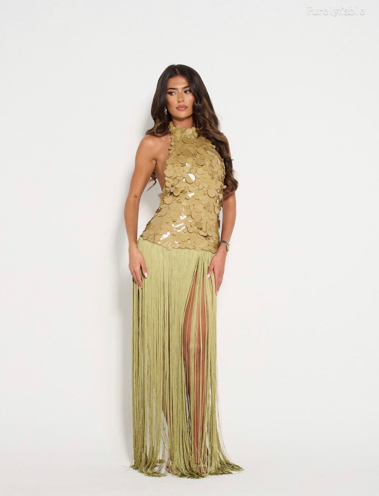 Aurora Green Sequined Halter Neck Backless Dress