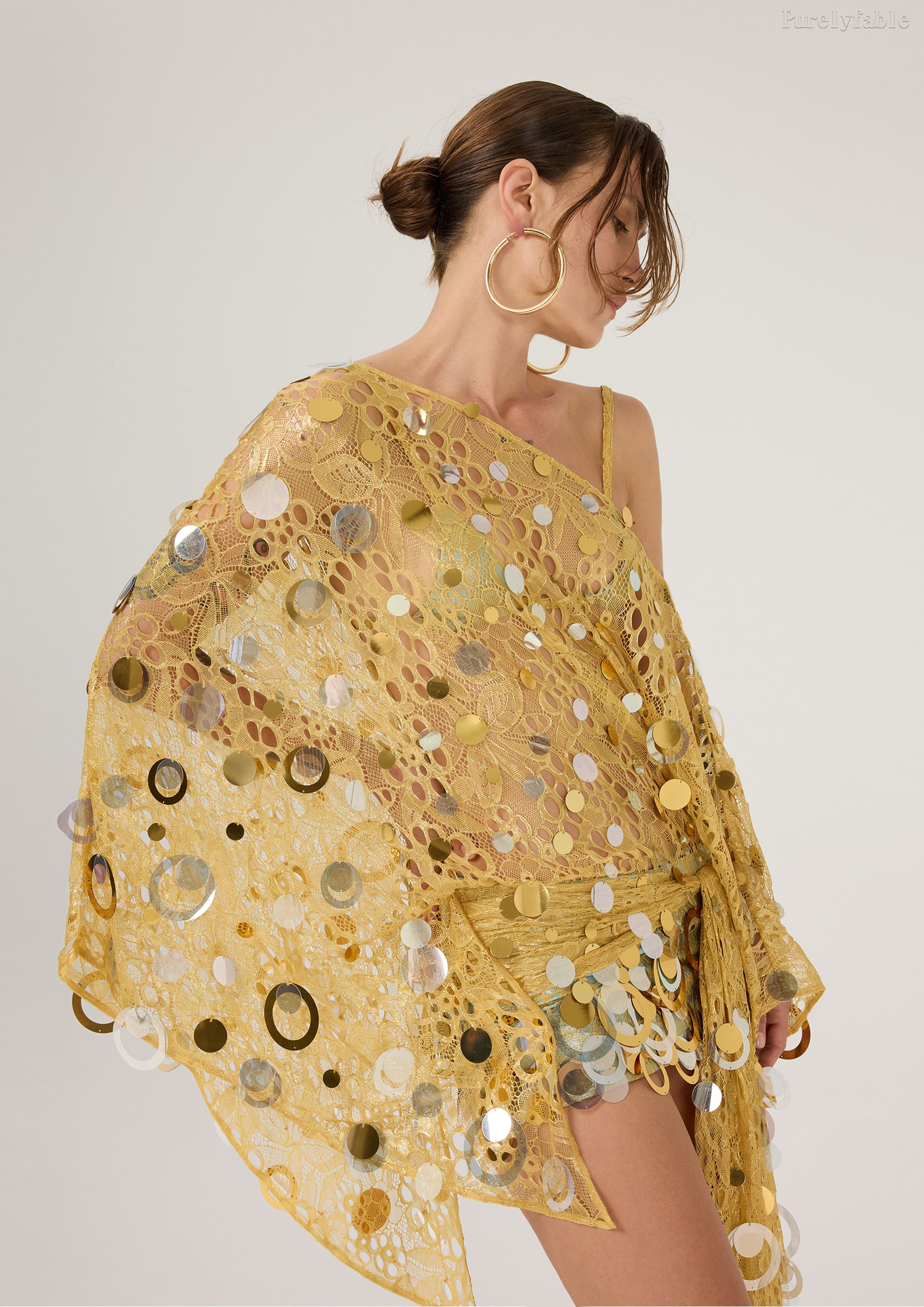 Julia Yellow Single Shoulder Hollow Mesh Dress
