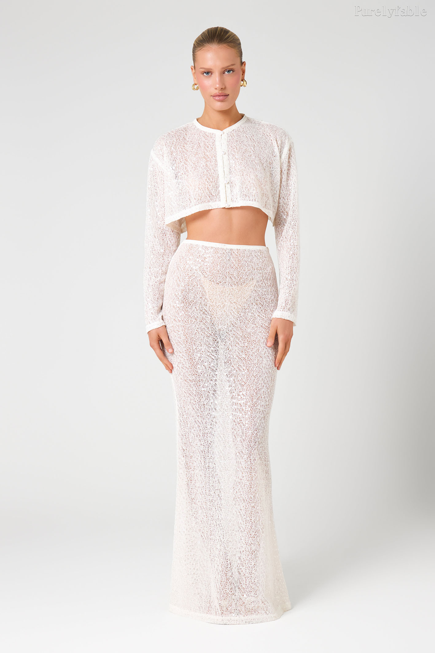 Catalina White Hollow Knitted Half Skirt Two Piece Set