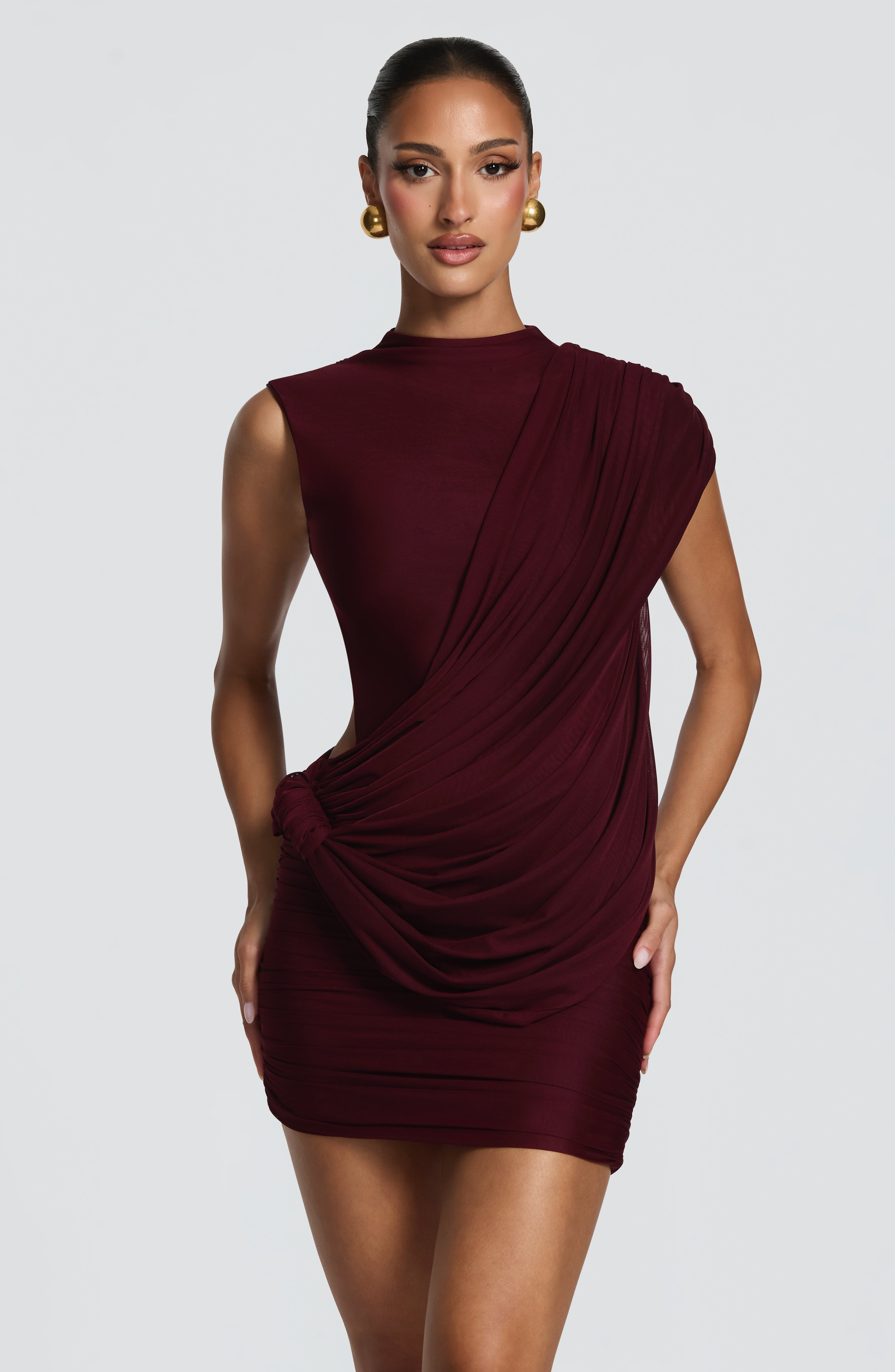 Camila Red Knotted Draped Mini Dress