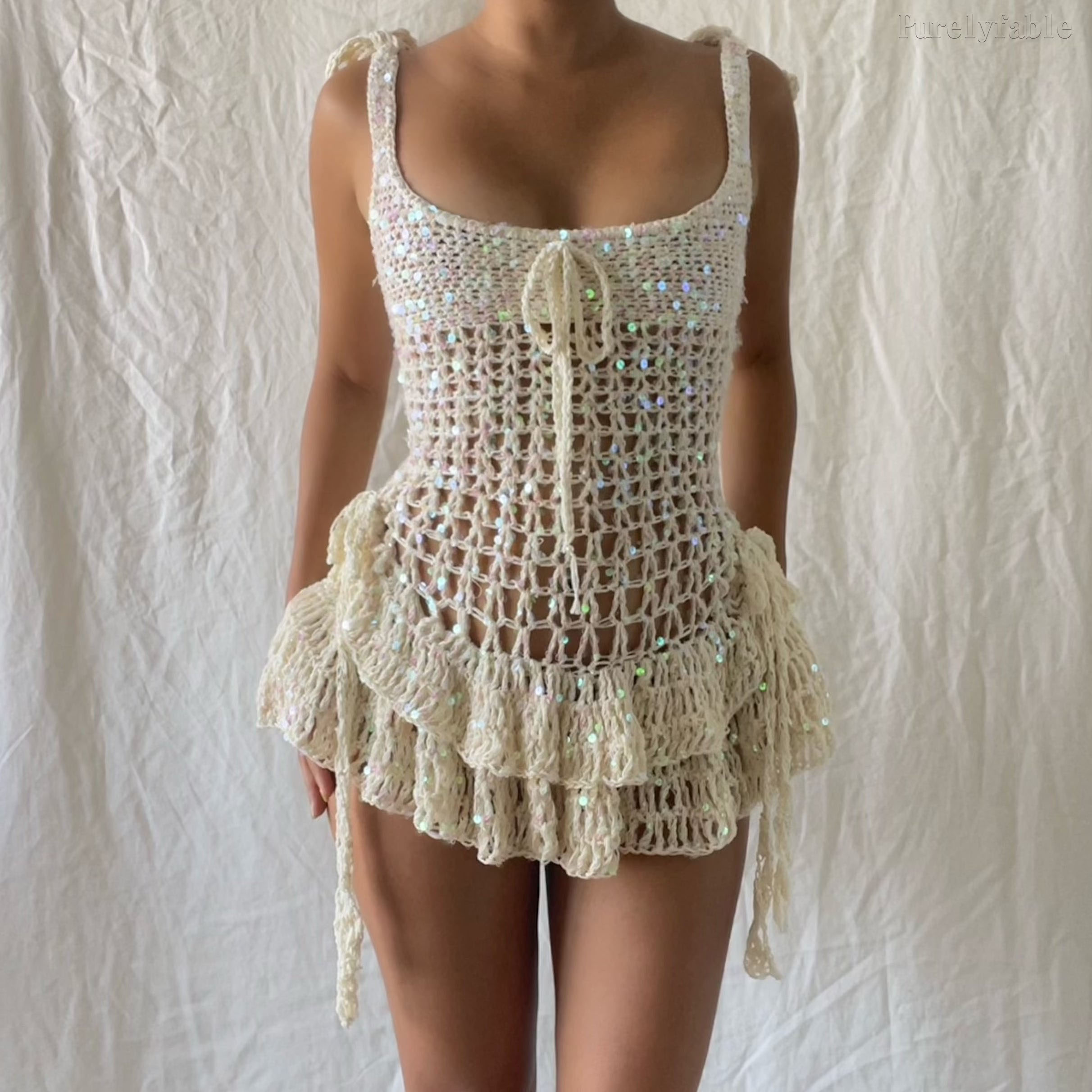Halle Off-White Strapless Ruffled Mini Skirt